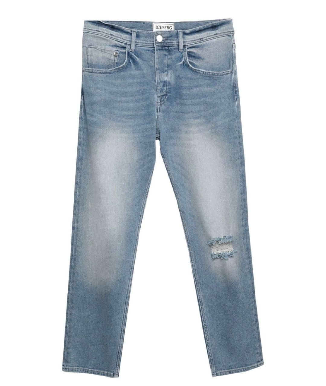 ICEBERG Голубые хлопко-эластановые прямые джинсы, фото 1