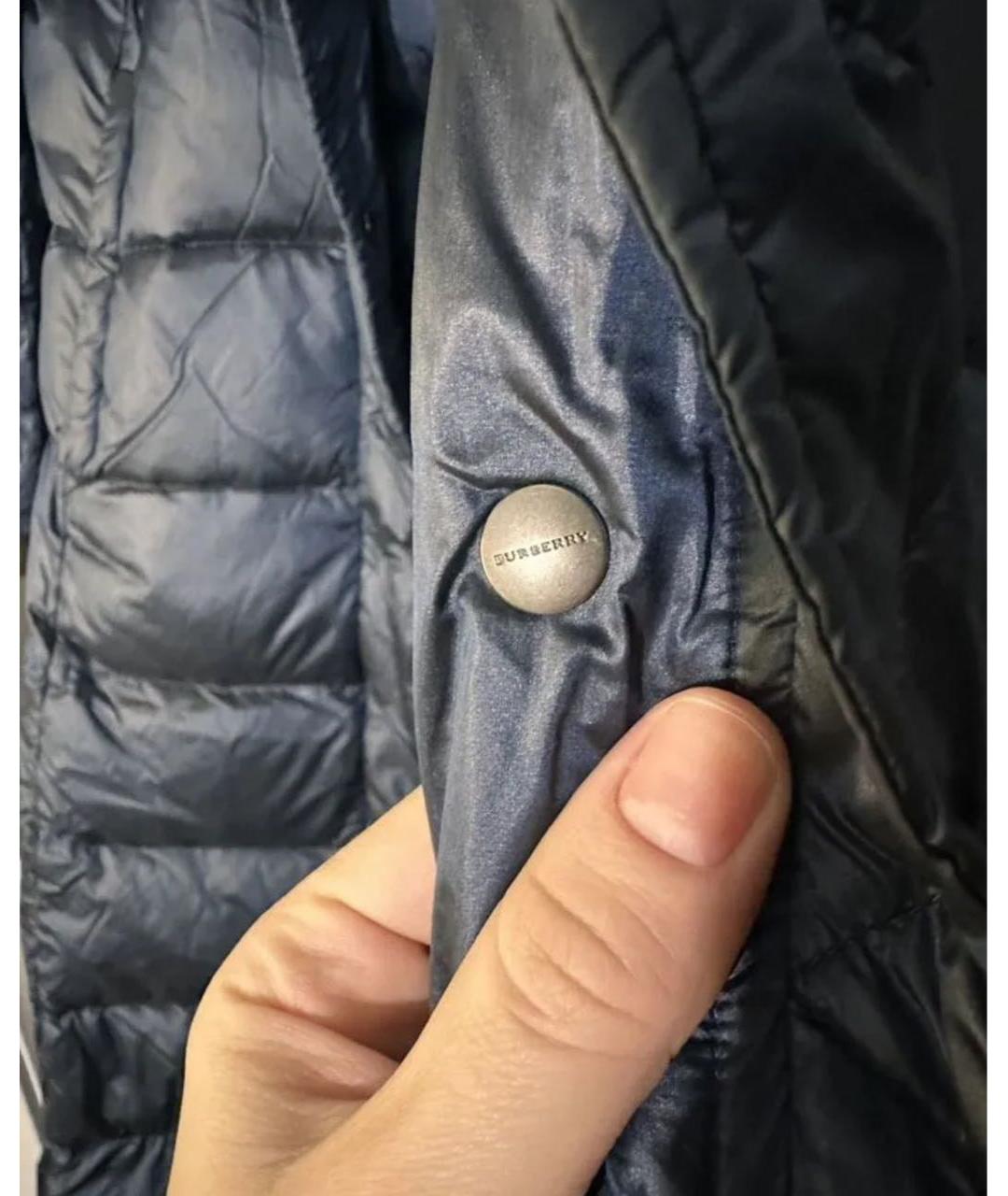 BURBERRY Темно-синий полиэстеровый пуховик, фото 5