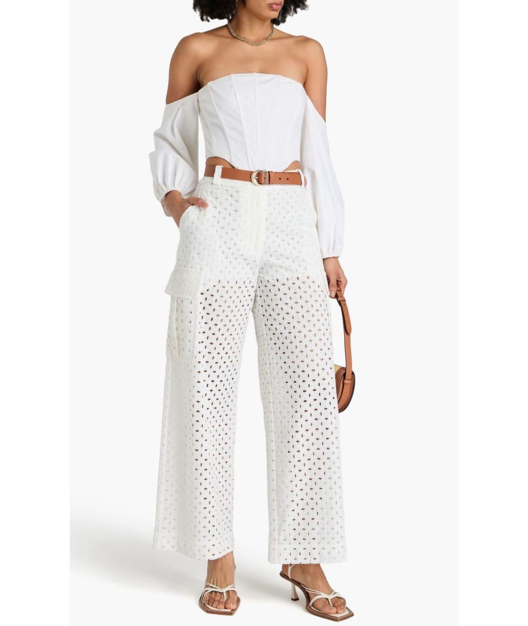 ZIMMERMANN Белые хлопковые прямые брюки, фото 2