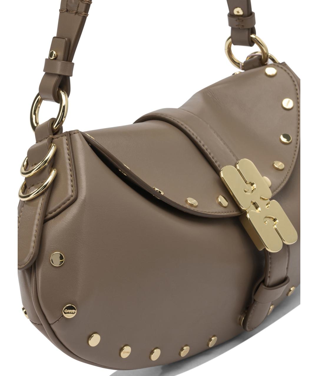 GANNI Коричневая кожаная сумка через плечо, фото 4