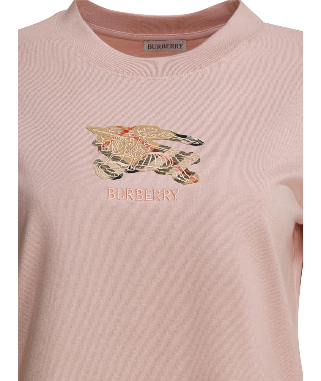 BURBERRY Розовая хлопковая футболка, фото 3