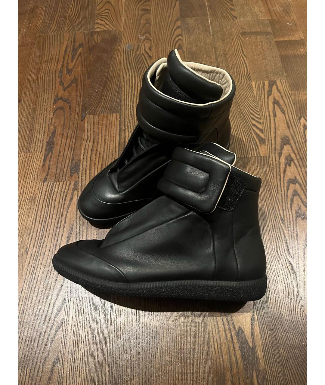 MAISON MARGIELA Черные кожаные высокие кроссовки / кеды, фото 5