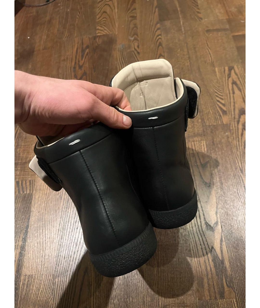 MAISON MARGIELA Черные кожаные высокие кроссовки / кеды, фото 4