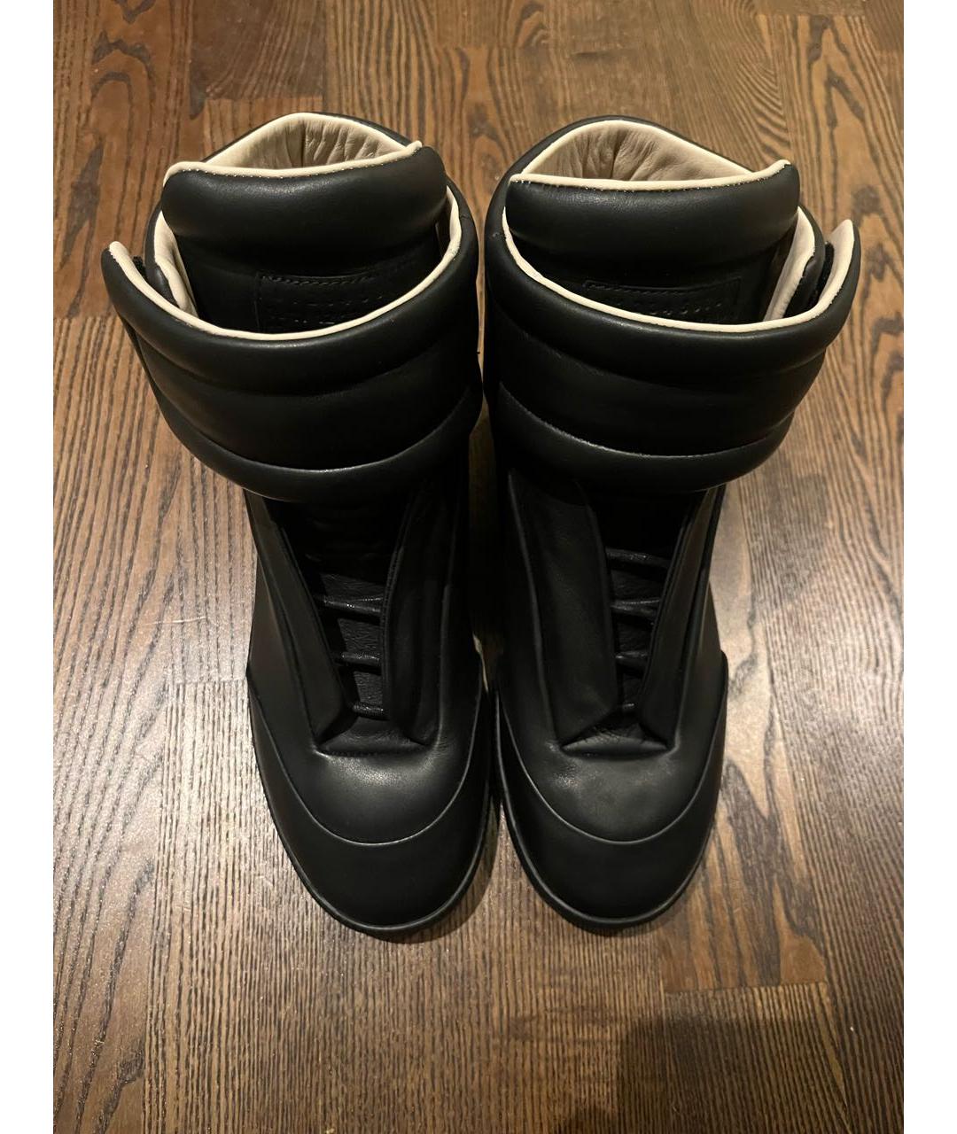 MAISON MARGIELA Черные кожаные высокие кроссовки / кеды, фото 2