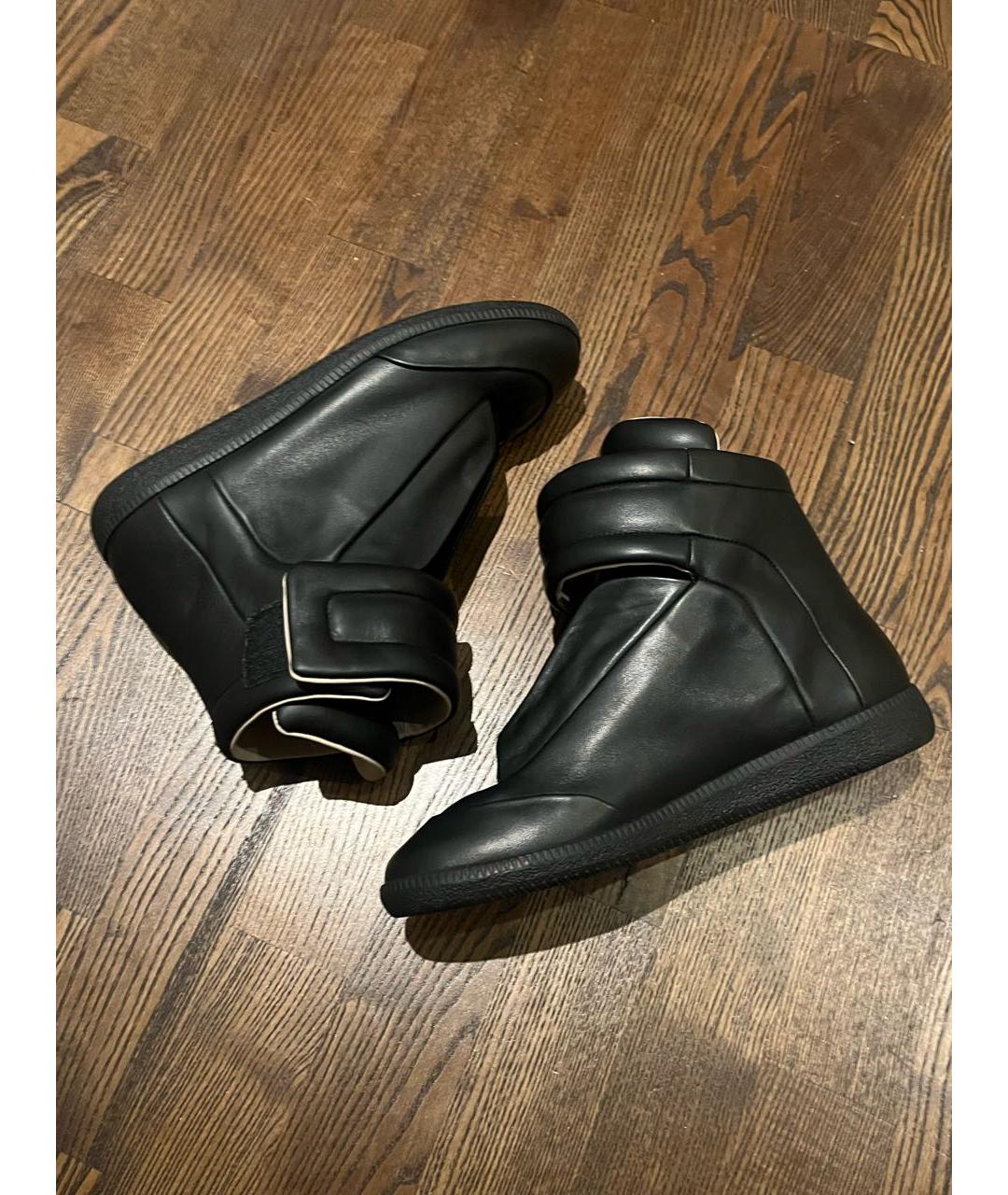 MAISON MARGIELA Черные кожаные высокие кроссовки / кеды, фото 3