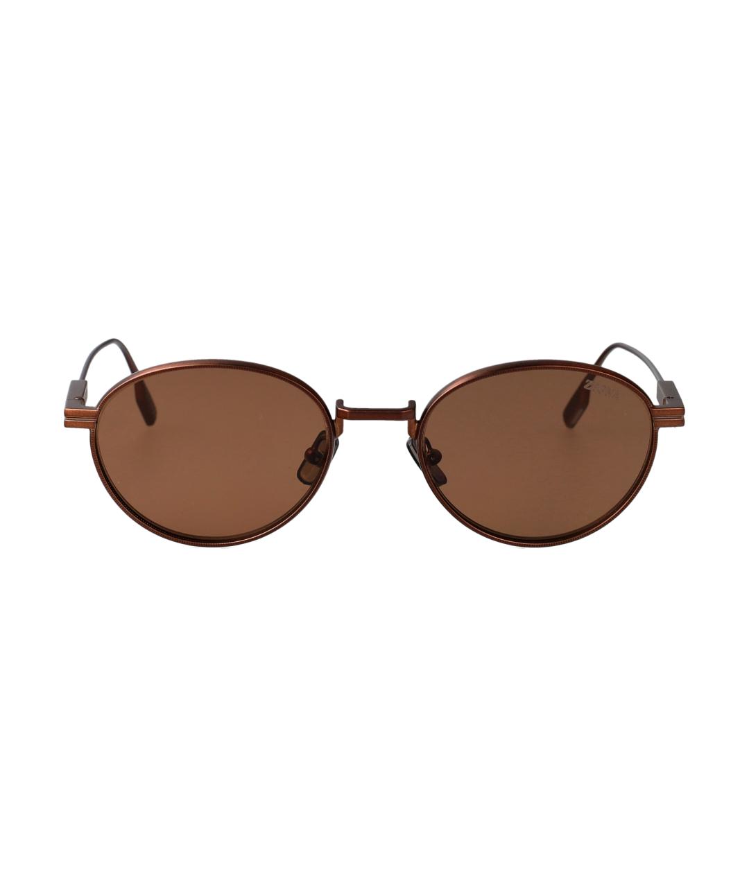 ZEGNA Коричневые металлические солнцезащитные очки, фото 2