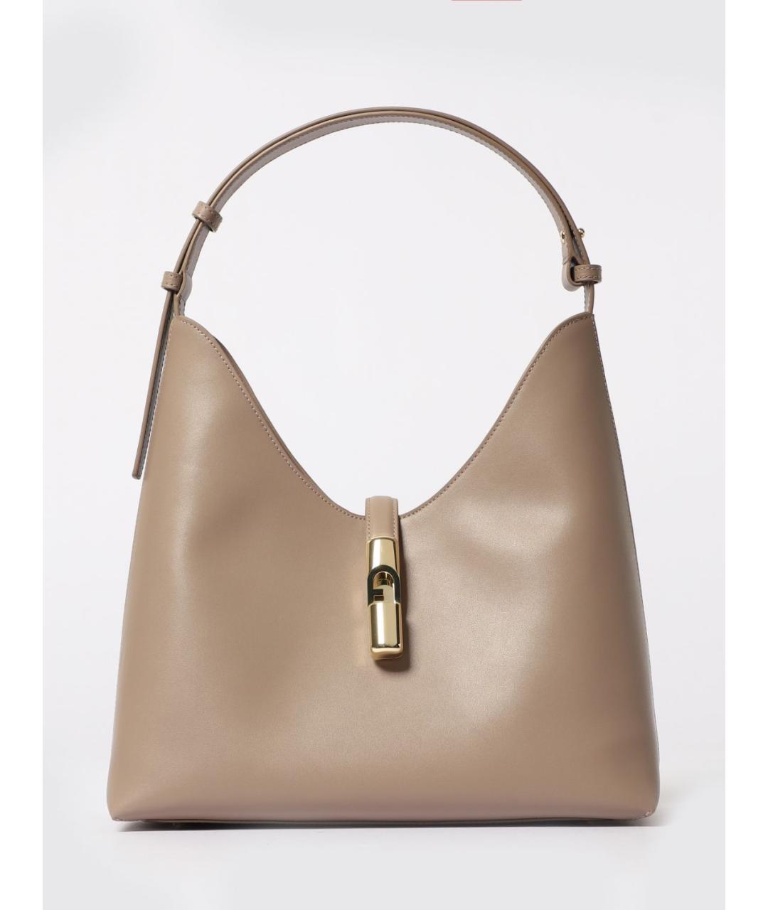 FURLA Бежевая кожаная сумка через плечо, фото 4