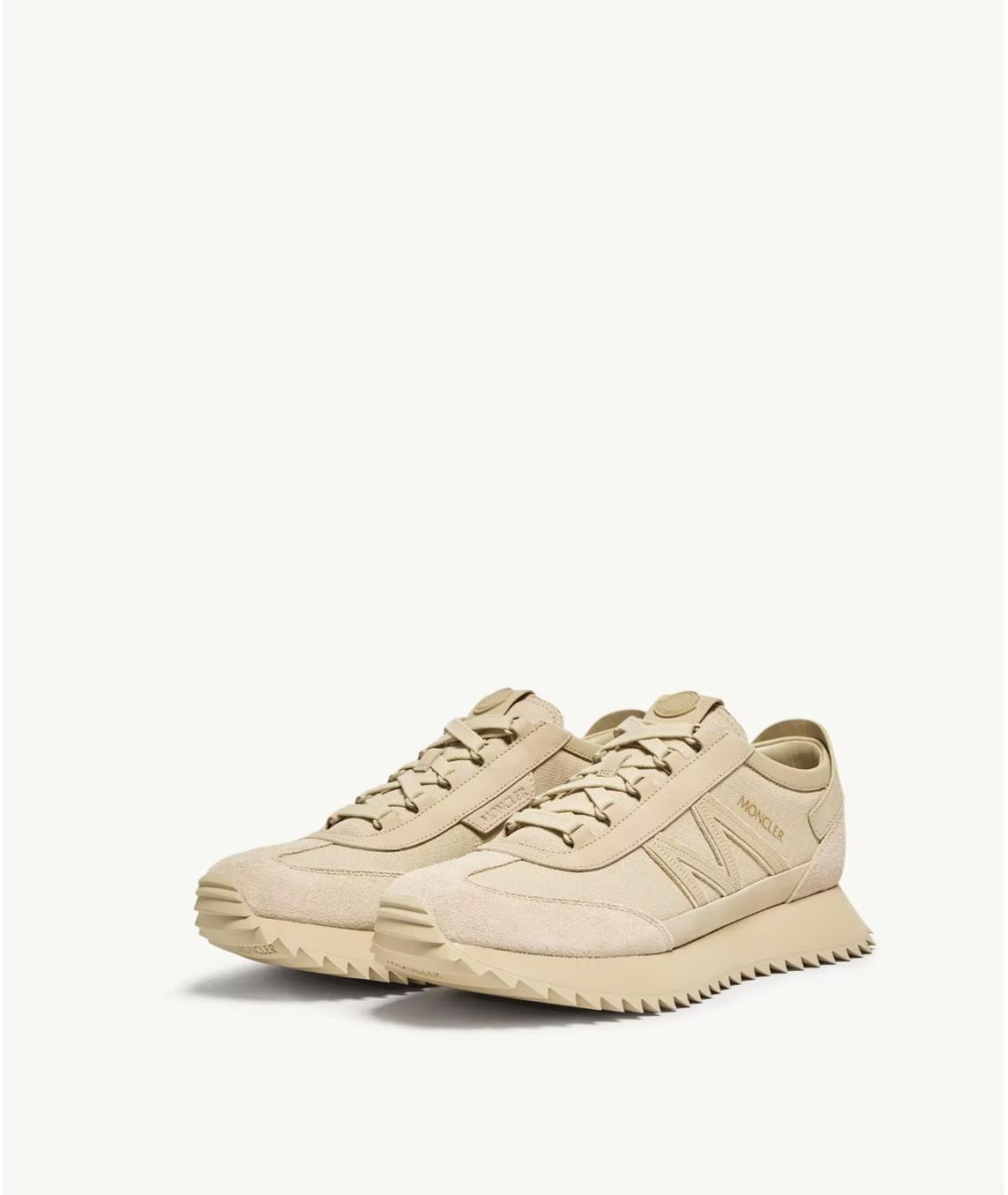 MONCLER Бежевые текстильные низкие кроссовки / кеды, фото 4
