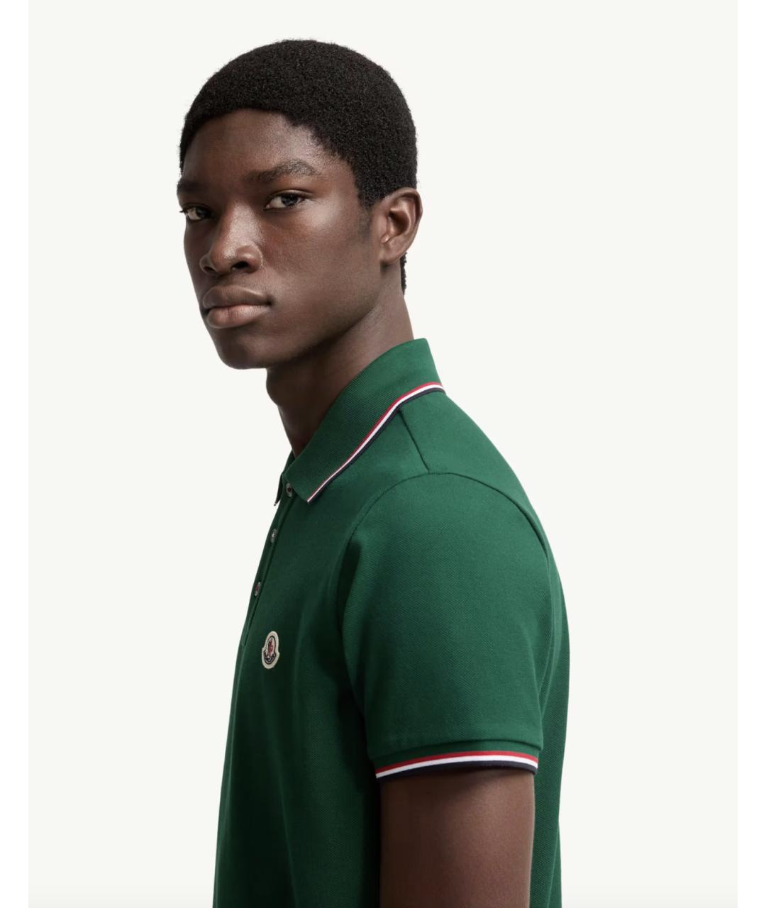 MONCLER Зеленые хлопковое поло с коротким рукавом, фото 3
