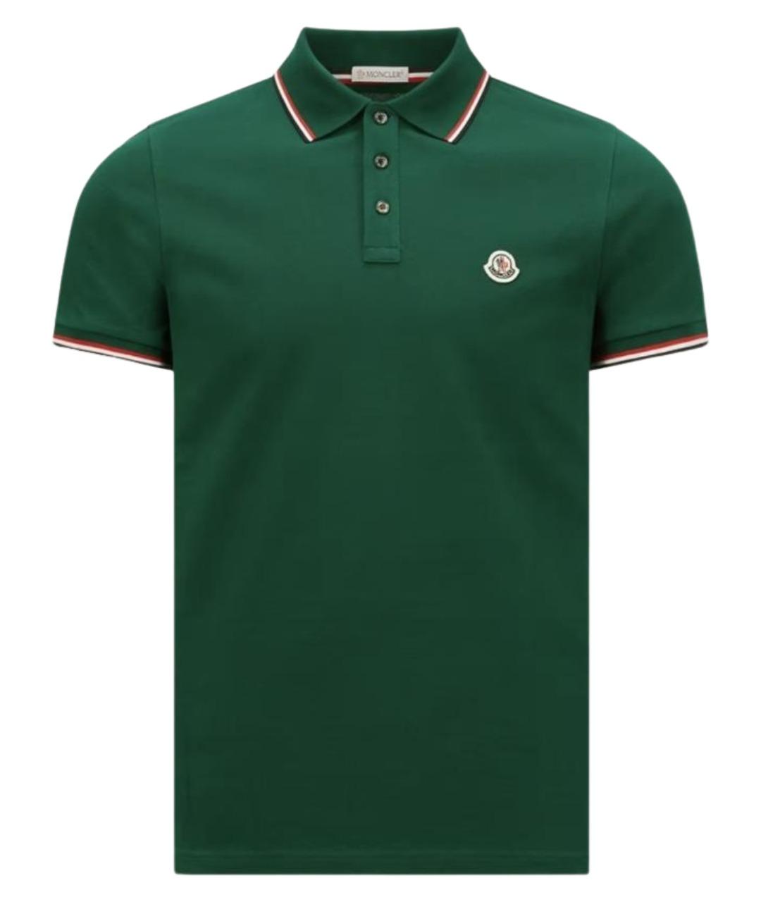 MONCLER Зеленые хлопковое поло с коротким рукавом, фото 1