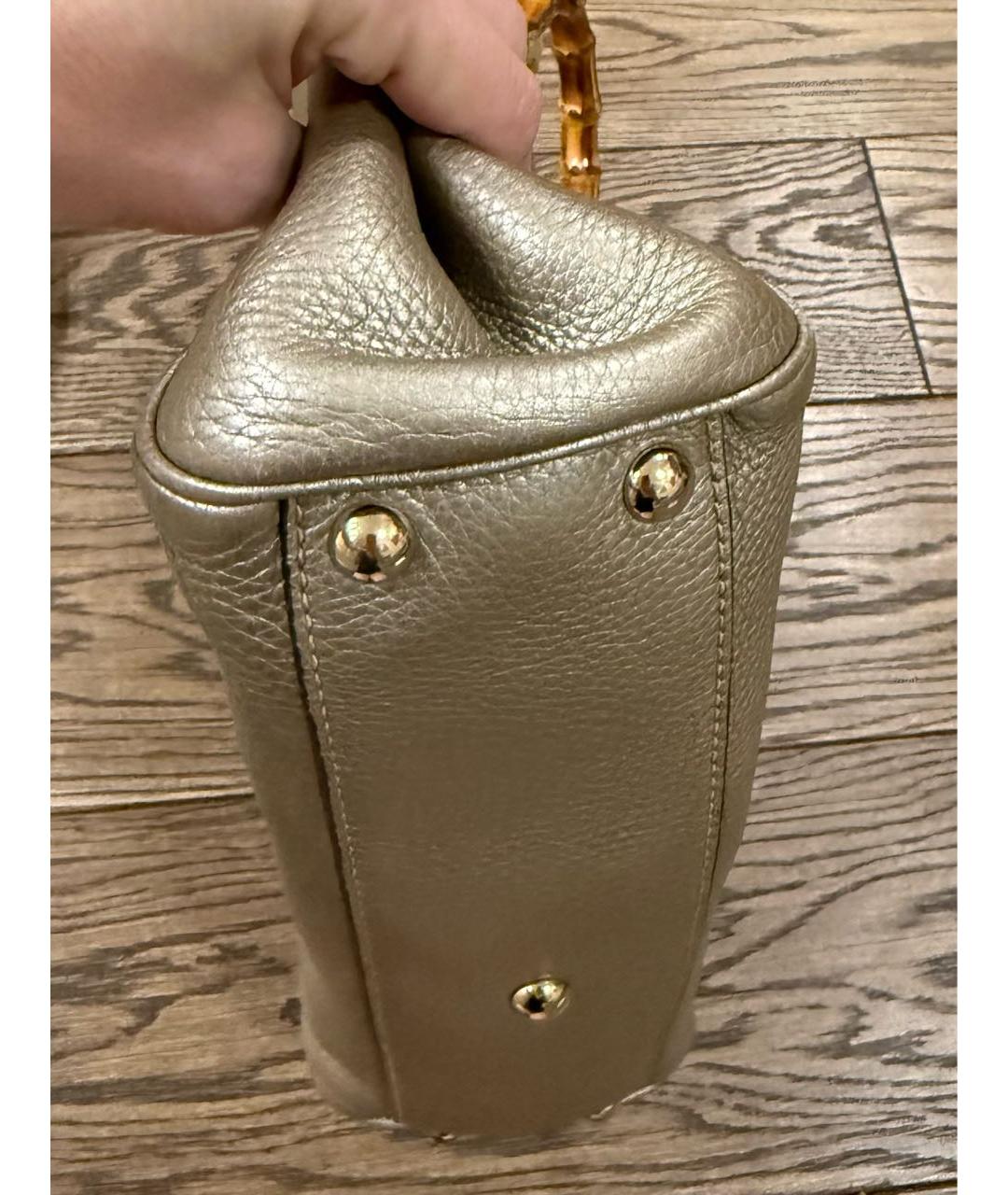 GUCCI Золотая кожаная сумка с короткими ручками, фото 3