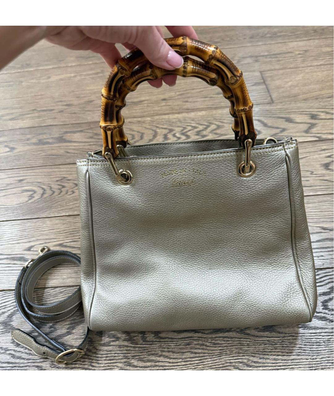 GUCCI Золотая кожаная сумка с короткими ручками, фото 9