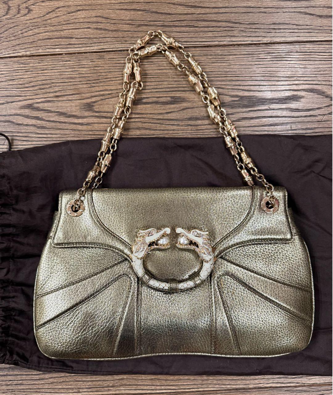 GUCCI Золотая кожаная сумка через плечо, фото 9