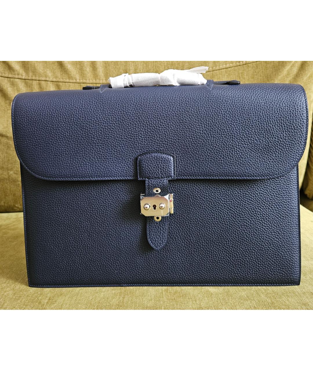 HERMES Синий кожаный портфель, фото 5
