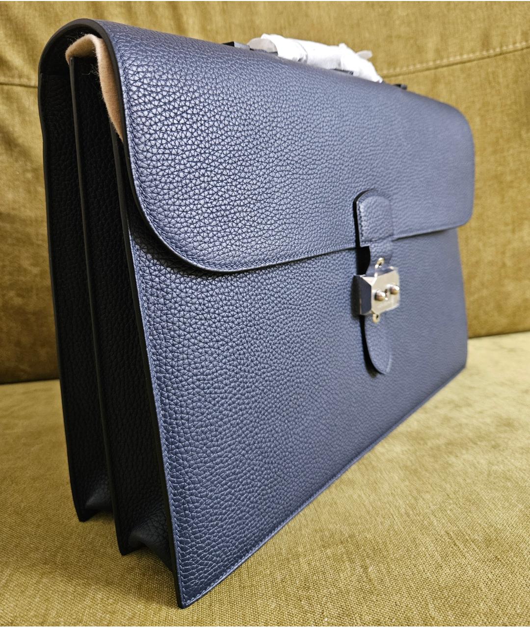 HERMES Синий кожаный портфель, фото 2