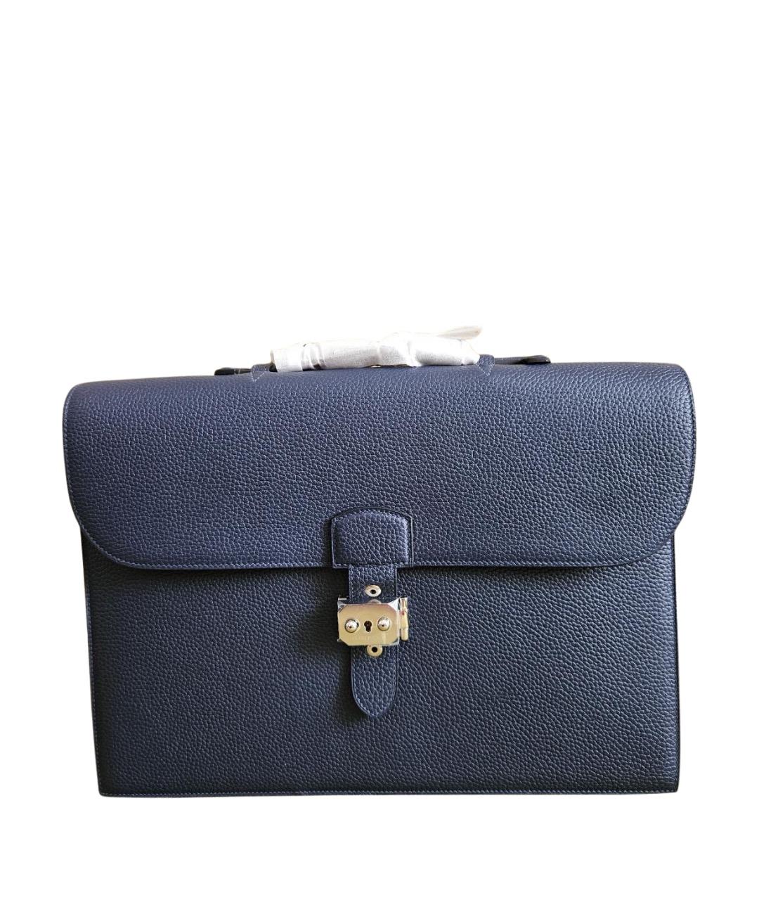 HERMES Синий кожаный портфель, фото 1