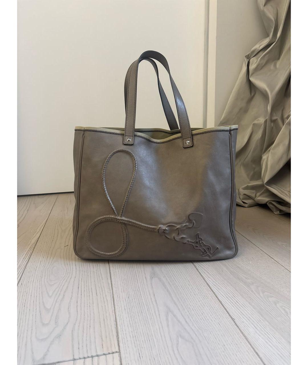 SAINT LAURENT Бежевая кожаная сумка тоут, фото 6