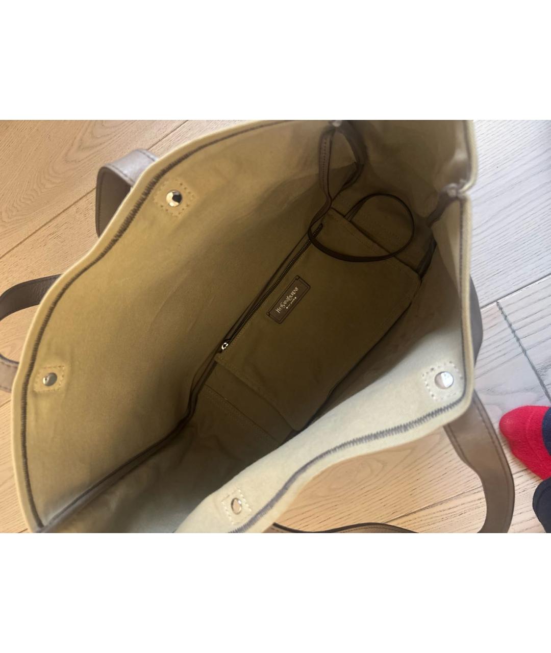 SAINT LAURENT Бежевая кожаная сумка тоут, фото 4