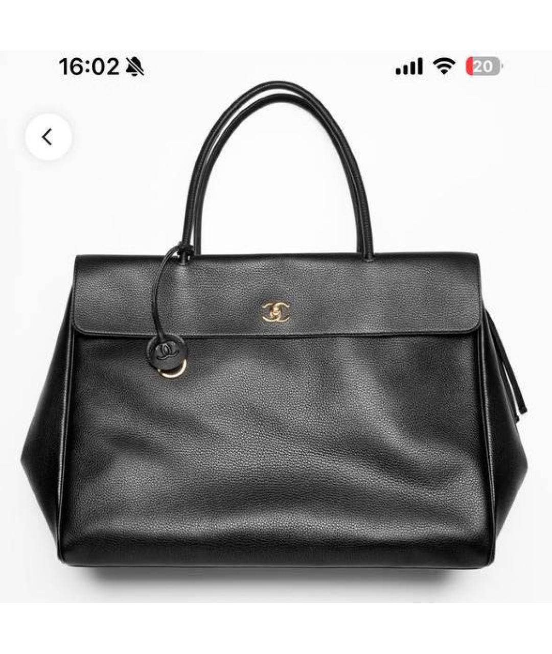 CHANEL Черная кожаная сумка с короткими ручками, фото 4