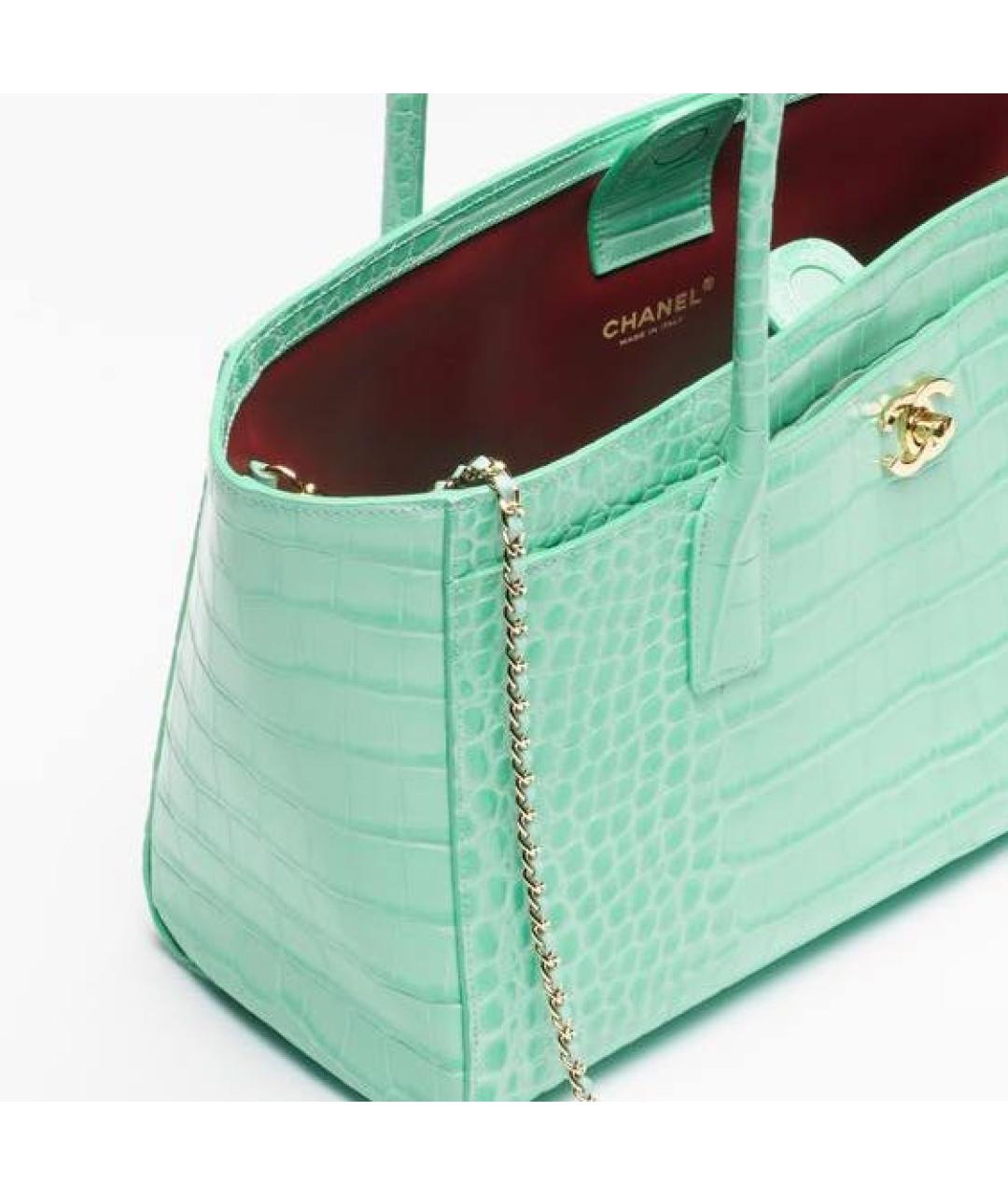 CHANEL Бирюзовая кожаная сумка с короткими ручками, фото 3