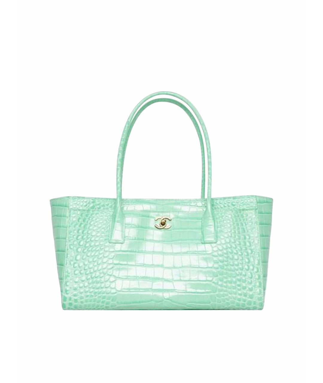 CHANEL Бирюзовая кожаная сумка с короткими ручками, фото 6