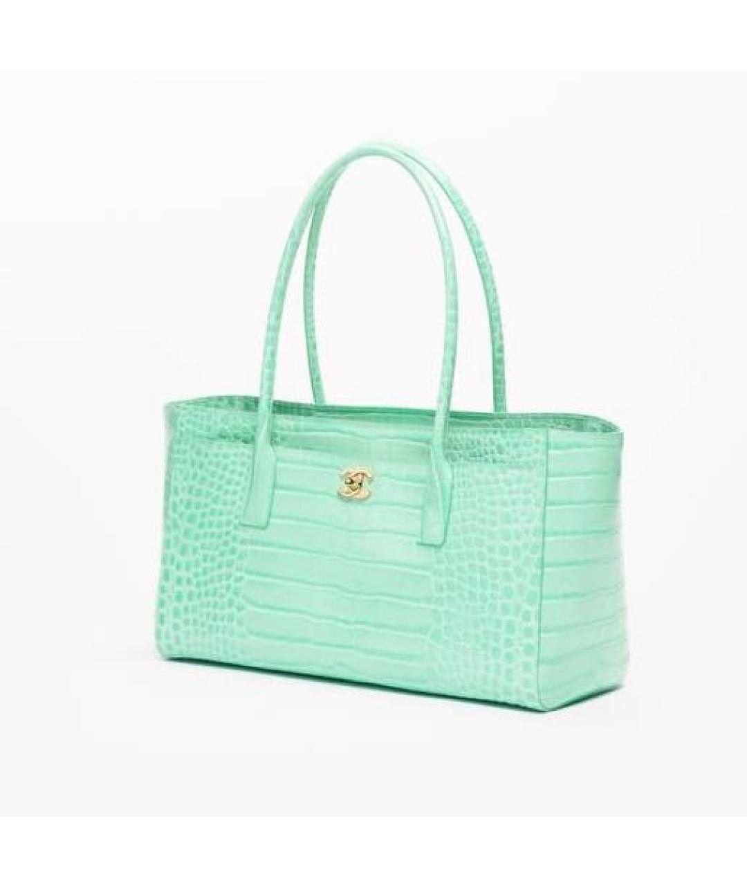 CHANEL Бирюзовая кожаная сумка с короткими ручками, фото 2