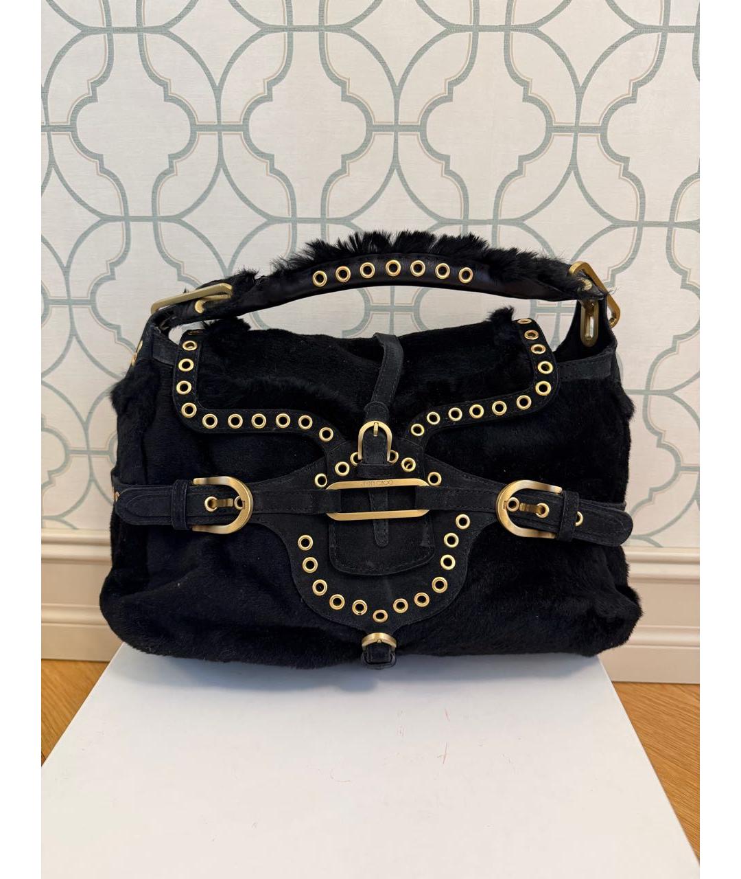 JIMMY CHOO Черная замшевая сумка с короткими ручками, фото 5