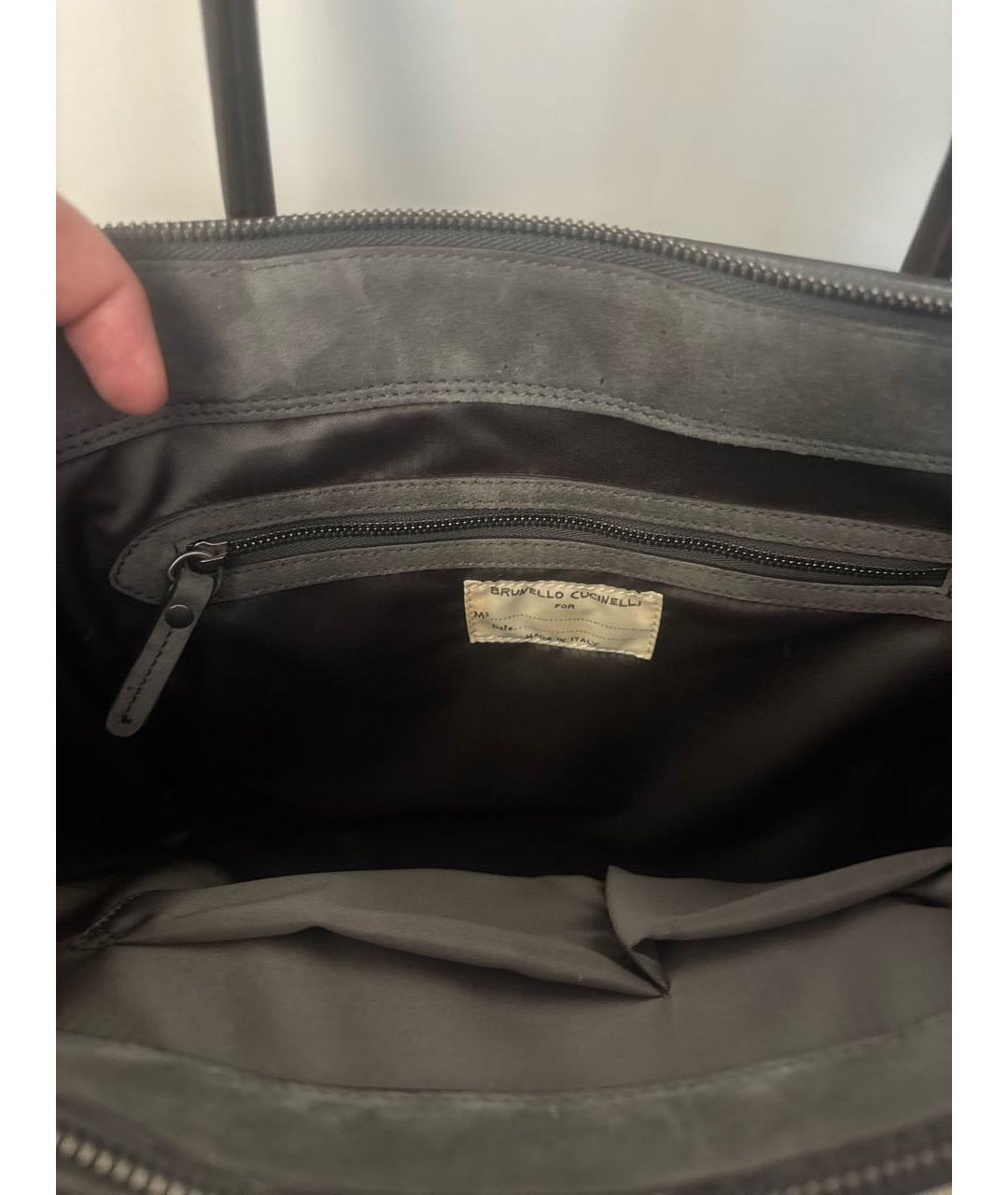 BRUNELLO CUCINELLI Антрацитовая кожаная сумка тоут, фото 5