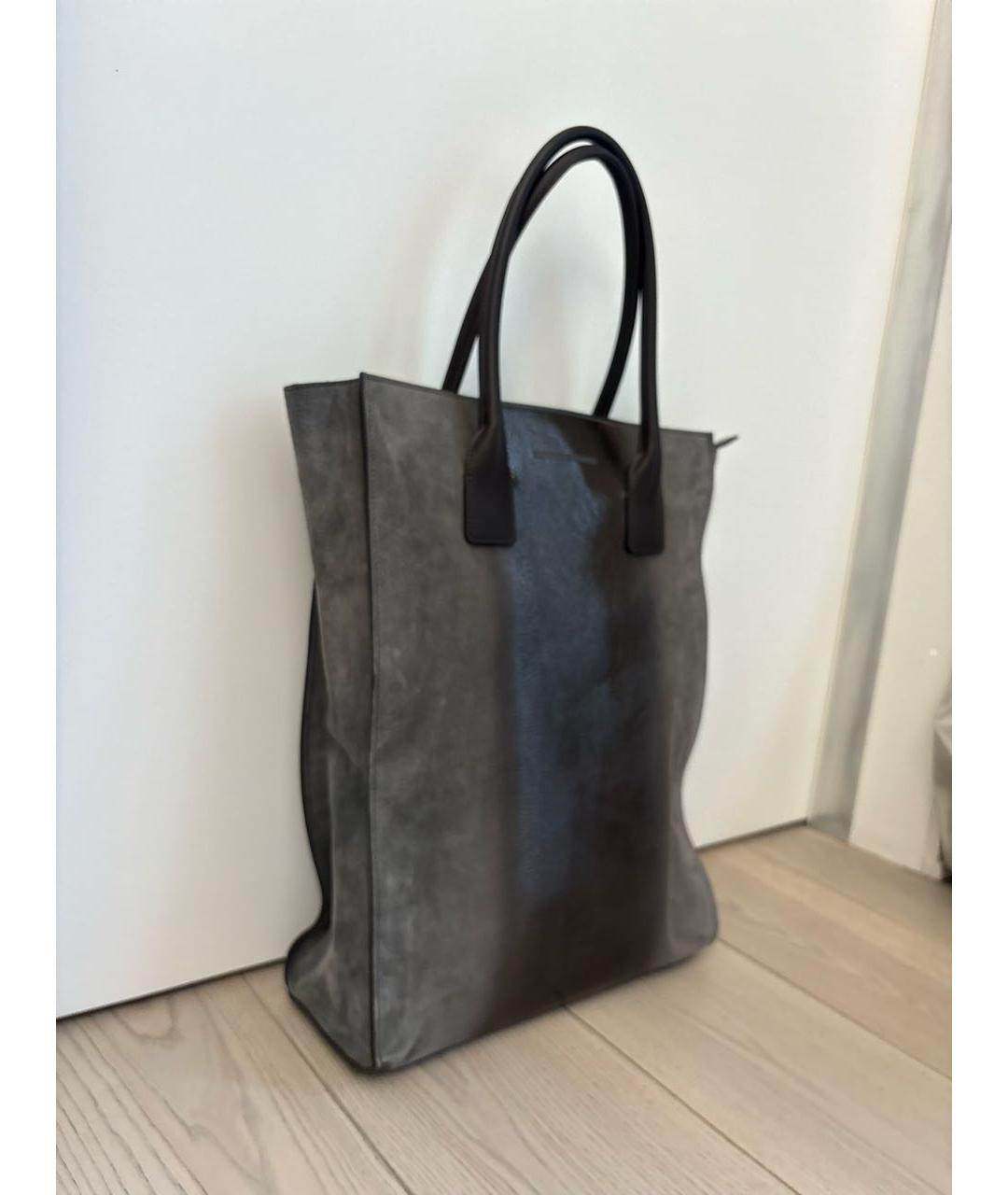 BRUNELLO CUCINELLI Антрацитовая кожаная сумка тоут, фото 2