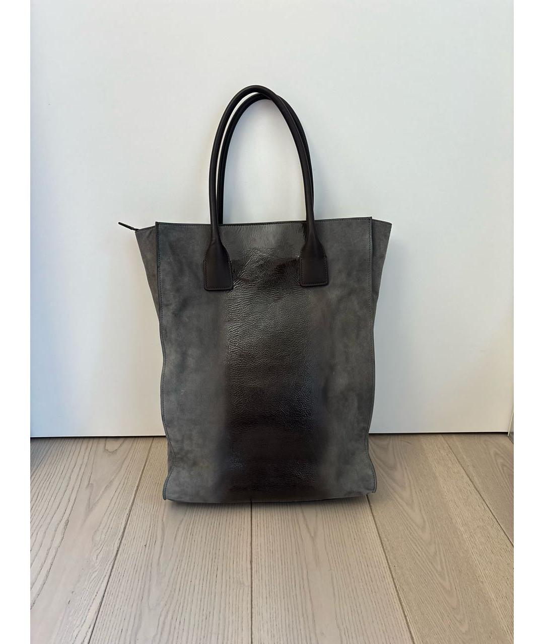 BRUNELLO CUCINELLI Антрацитовая кожаная сумка тоут, фото 3