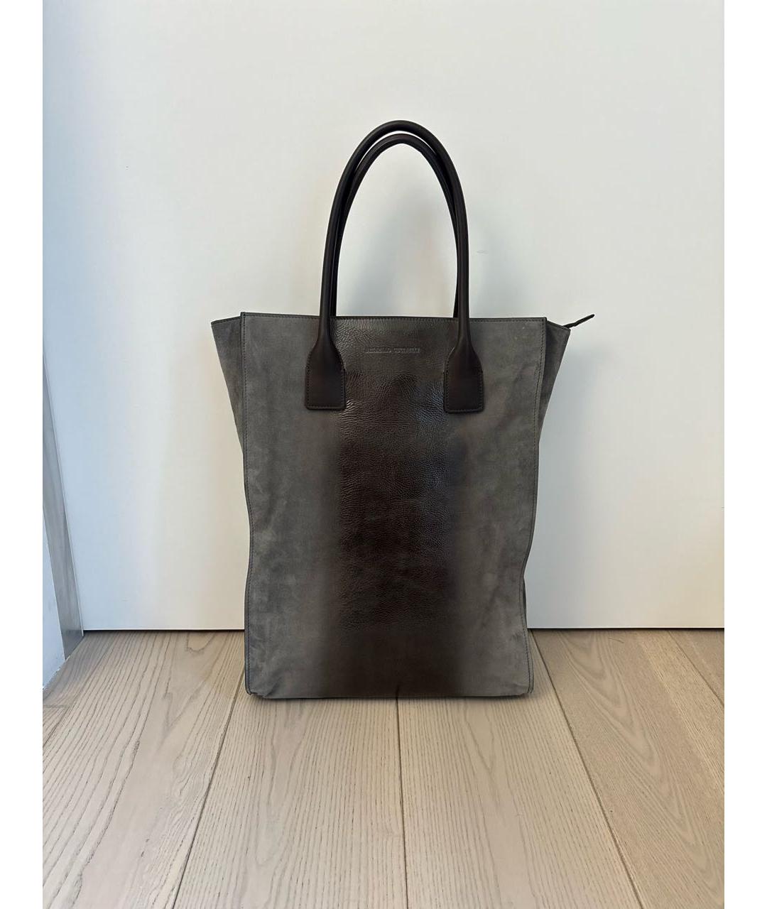 BRUNELLO CUCINELLI Антрацитовая кожаная сумка тоут, фото 7