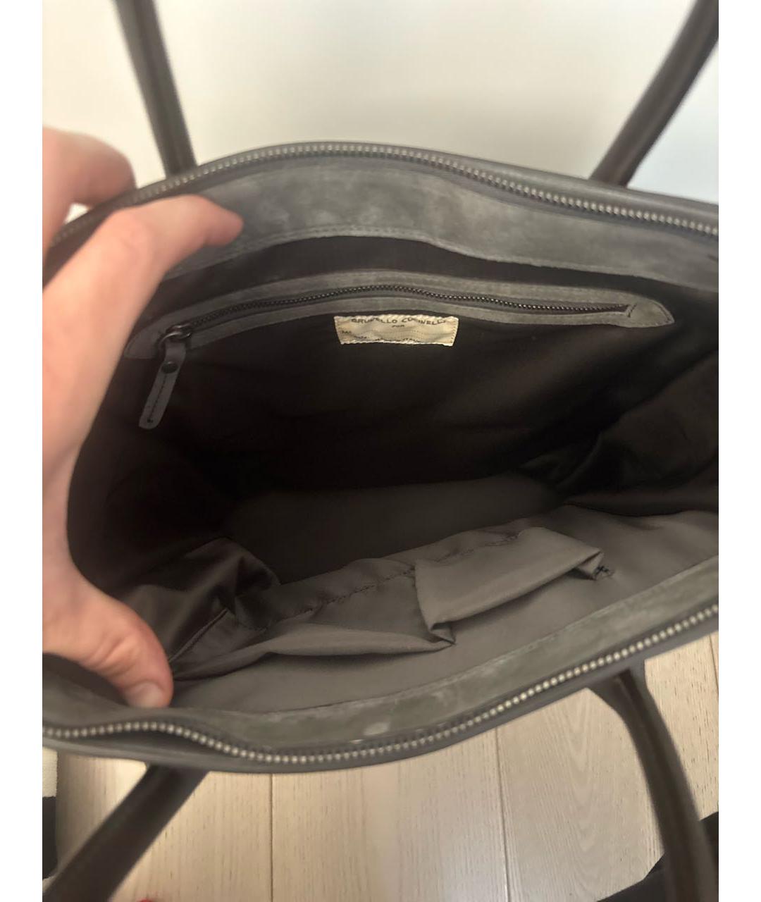 BRUNELLO CUCINELLI Антрацитовая кожаная сумка тоут, фото 6