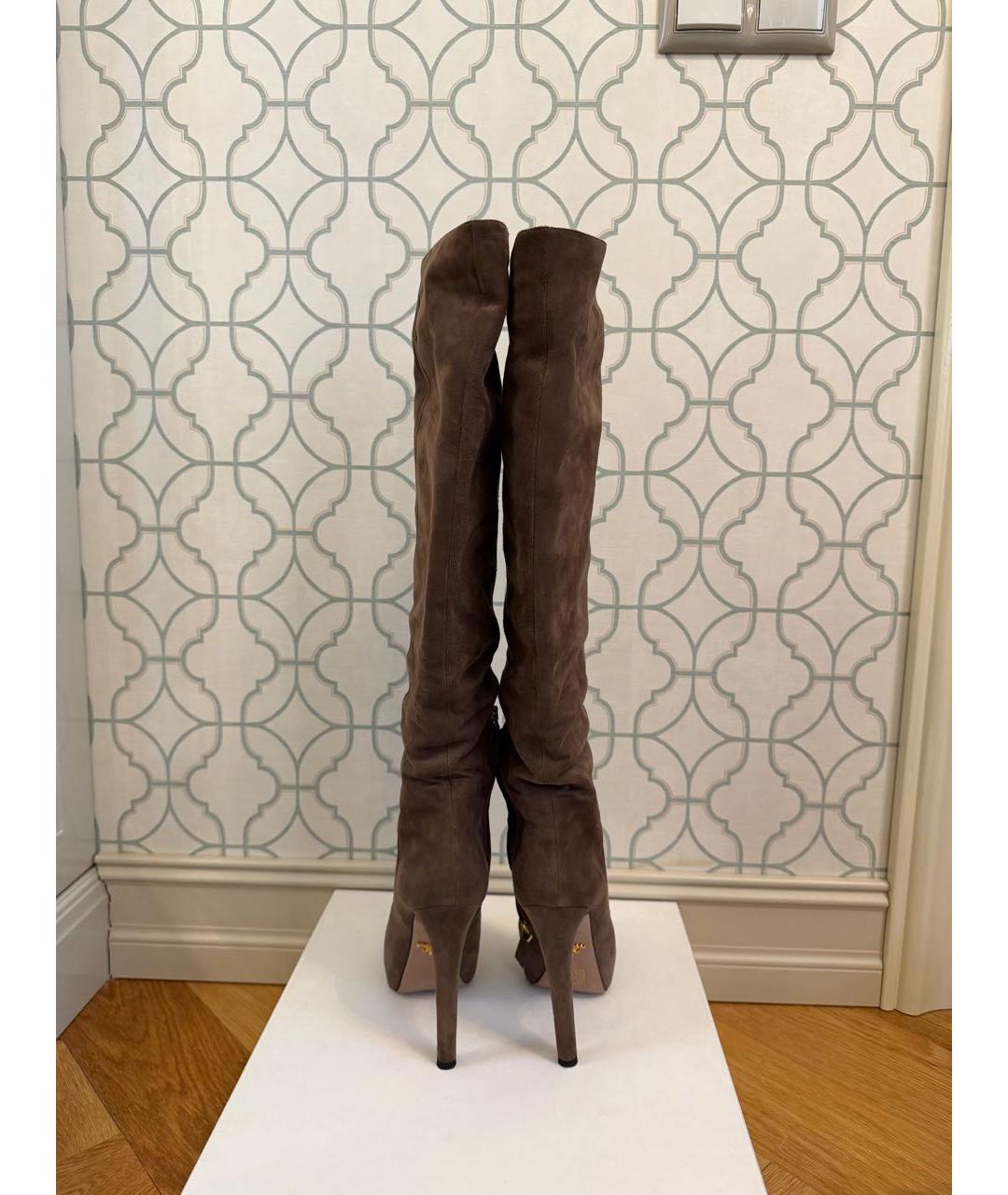 PRADA Коричневые замшевые сапоги, фото 3