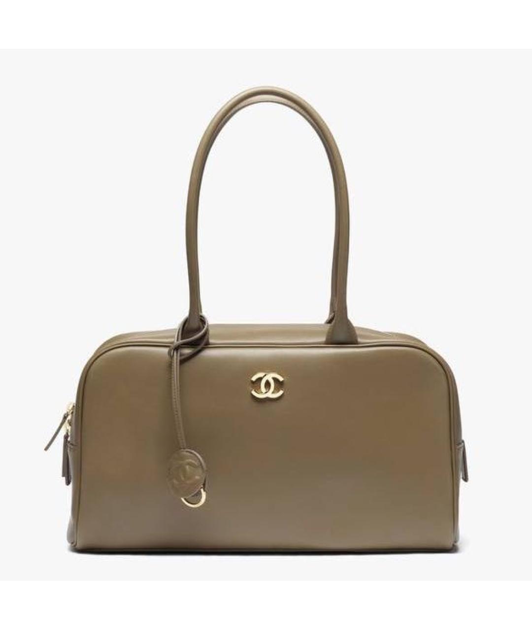 CHANEL Хаки кожаная сумка с короткими ручками, фото 3