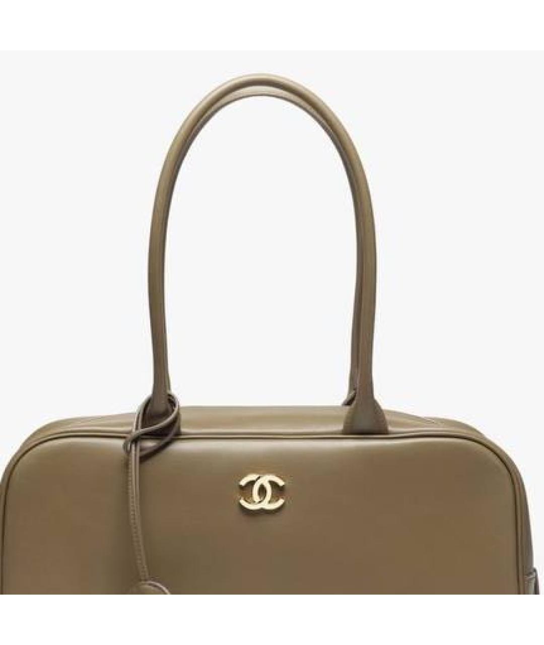 CHANEL Хаки кожаная сумка с короткими ручками, фото 2