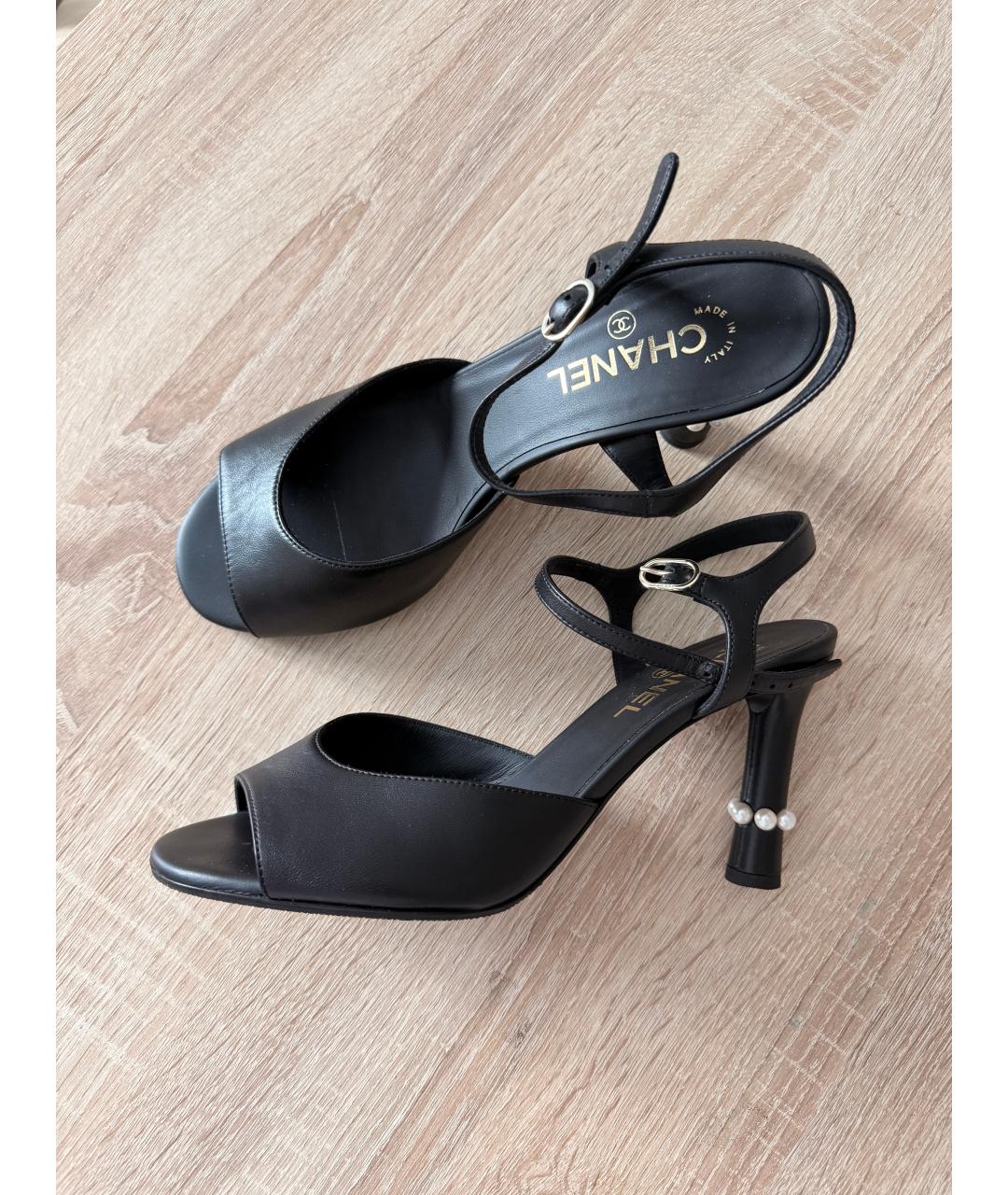 CHANEL Черные кожаные босоножки, фото 6