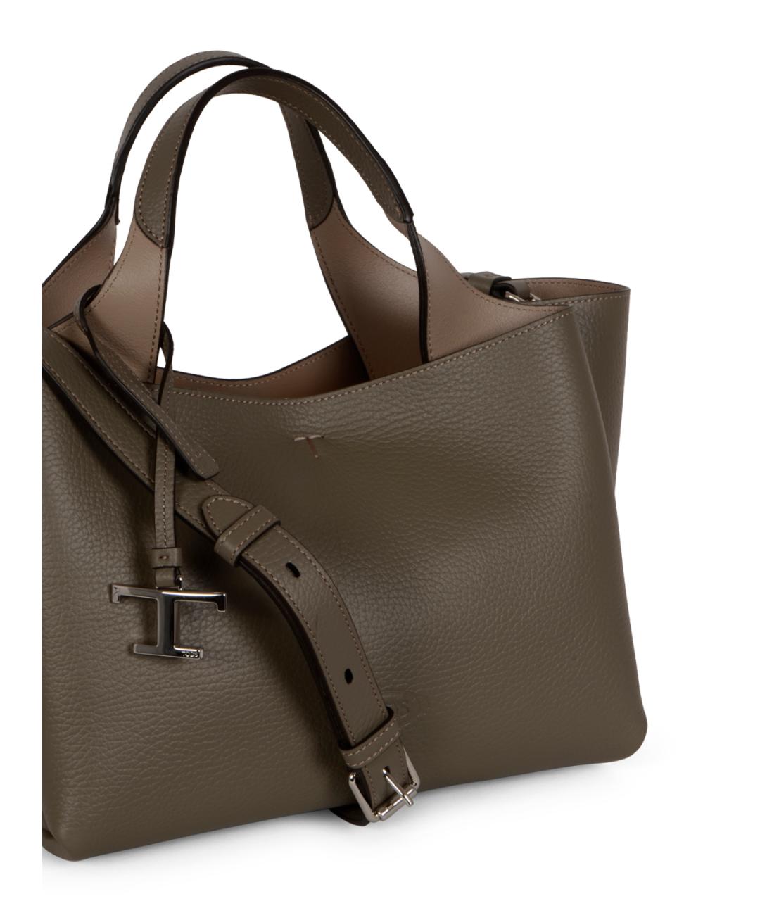 TOD'S Хаки кожаная сумка тоут, фото 4