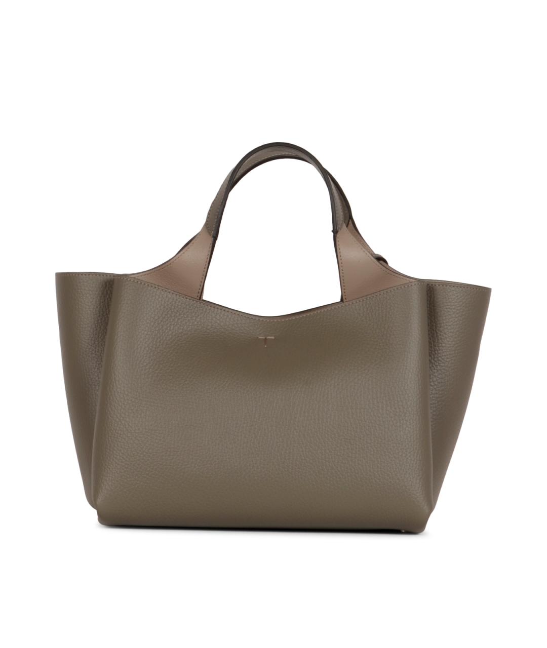 TOD'S Хаки кожаная сумка тоут, фото 3