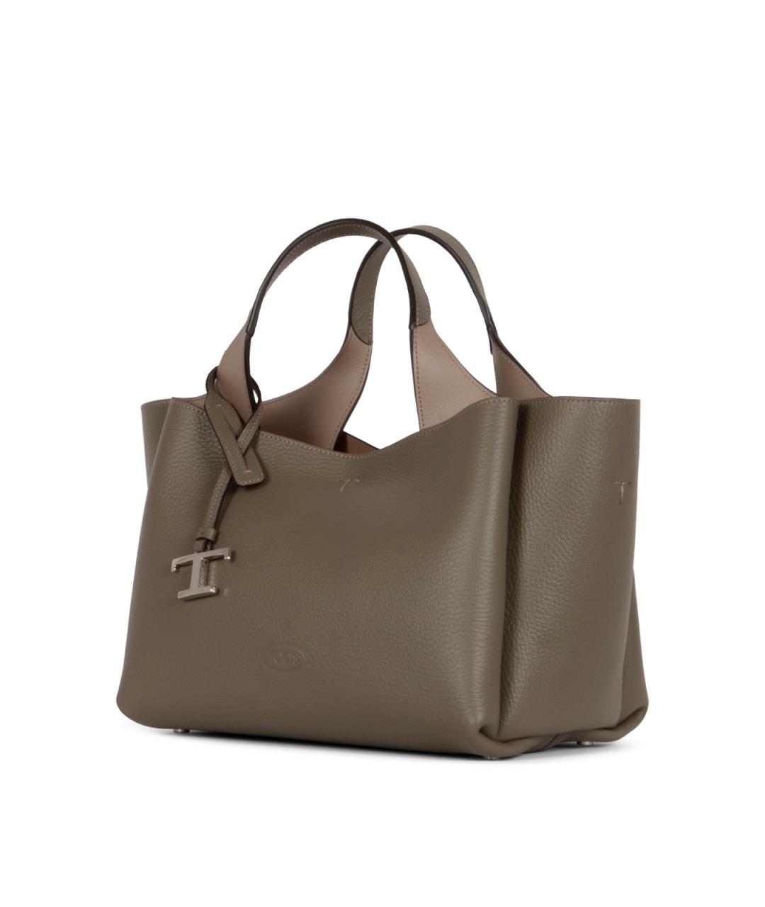 TOD'S Хаки кожаная сумка тоут, фото 2