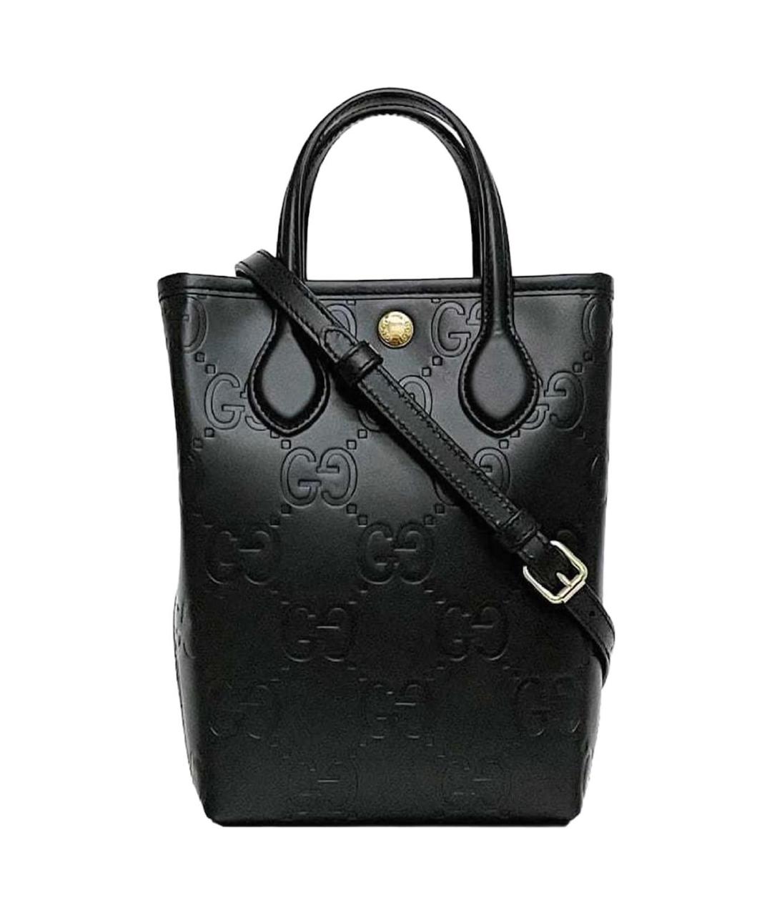 GUCCI Черная кожаная сумка с короткими ручками, фото 1