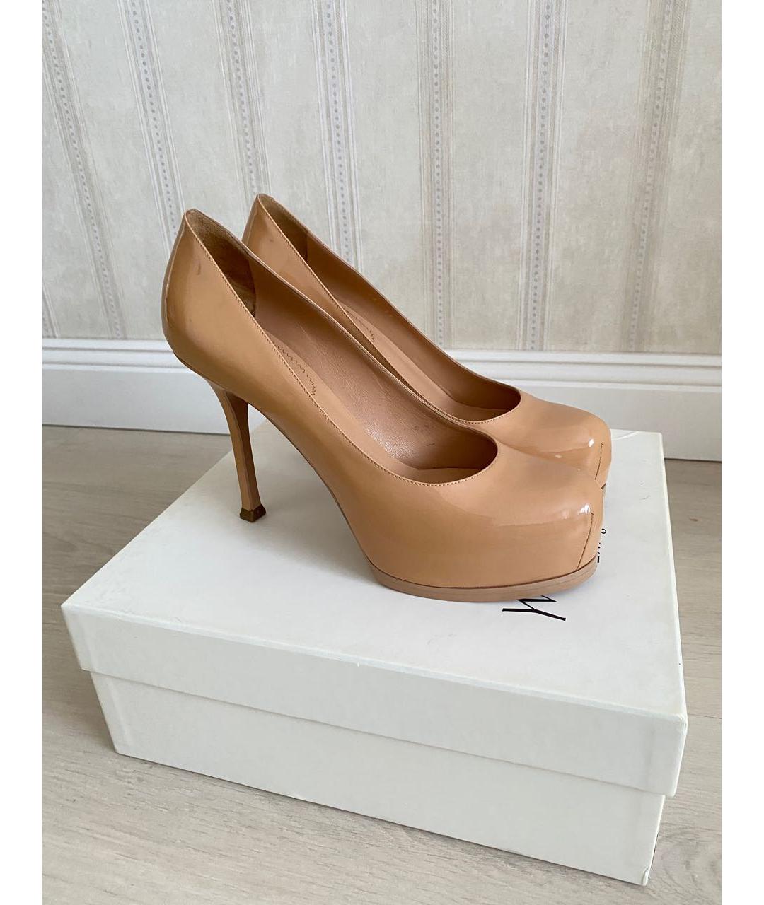 SAINT LAURENT Бежевые кожаные туфли, фото 2