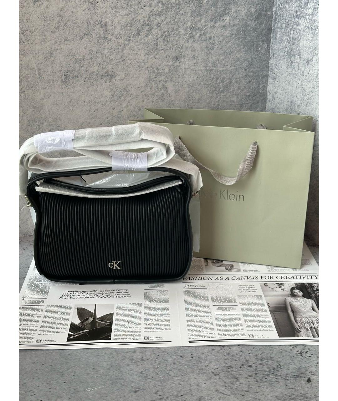 CALVIN KLEIN Черная сумка с короткими ручками из искусственной кожи, фото 5