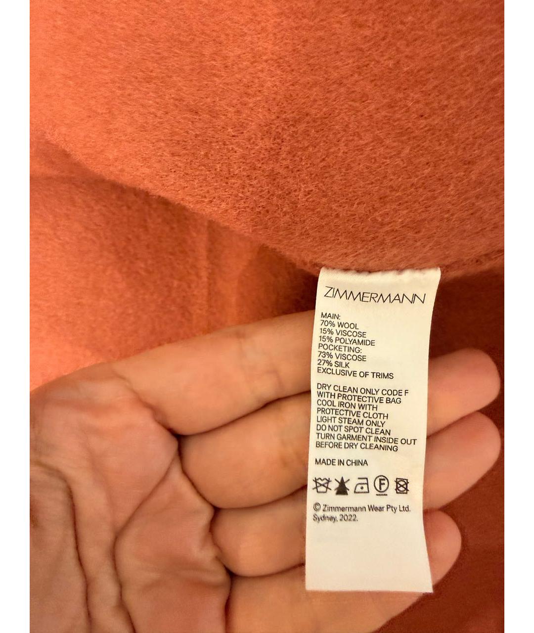 ZIMMERMANN Коралловое шерстяное пальто, фото 4