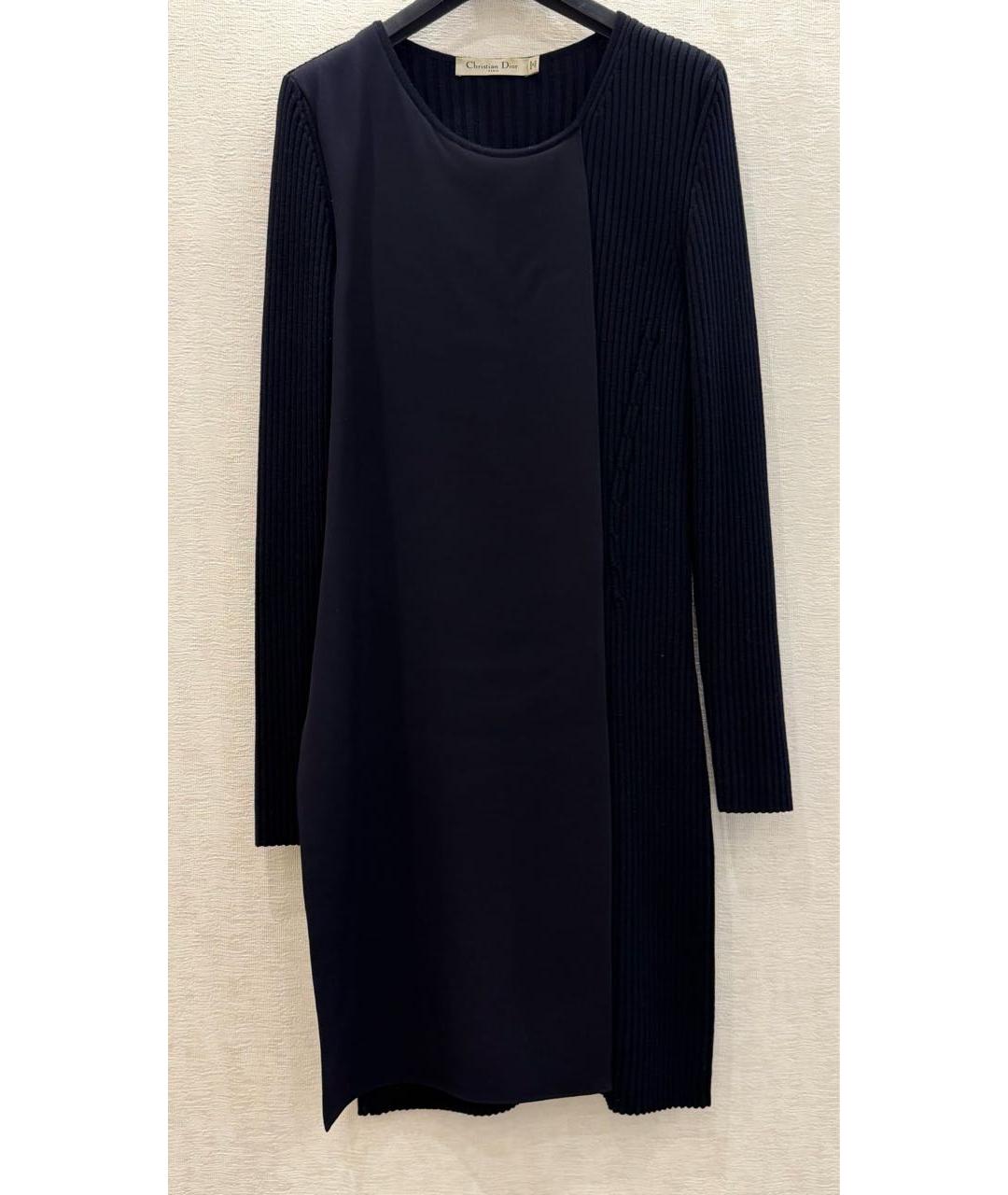 CHRISTIAN DIOR Темно-синее шерстяное повседневное платье, фото 2
