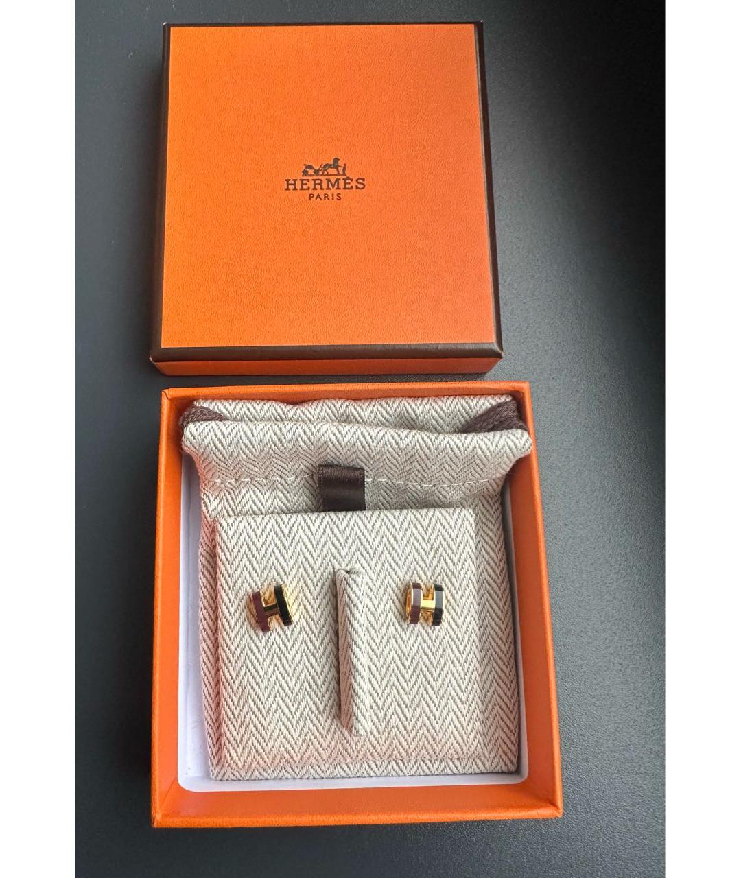 HERMES Бордовые металлические серьги, фото 3