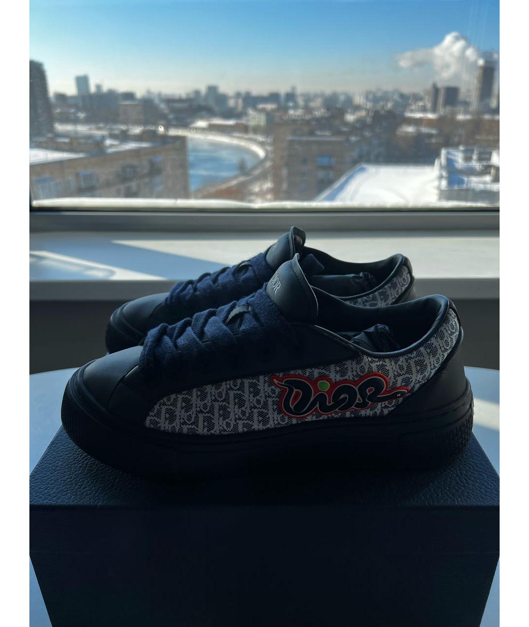 CHRISTIAN DIOR Темно-синие кожаные низкие кроссовки / кеды, фото 5