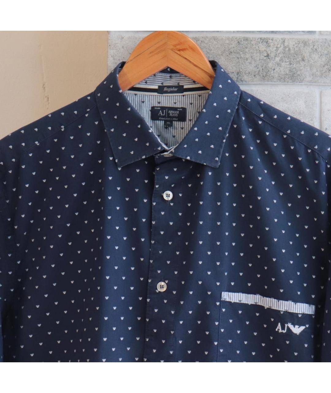 ARMANI JEANS Темно-синяя хлопковая кэжуал рубашка, фото 4