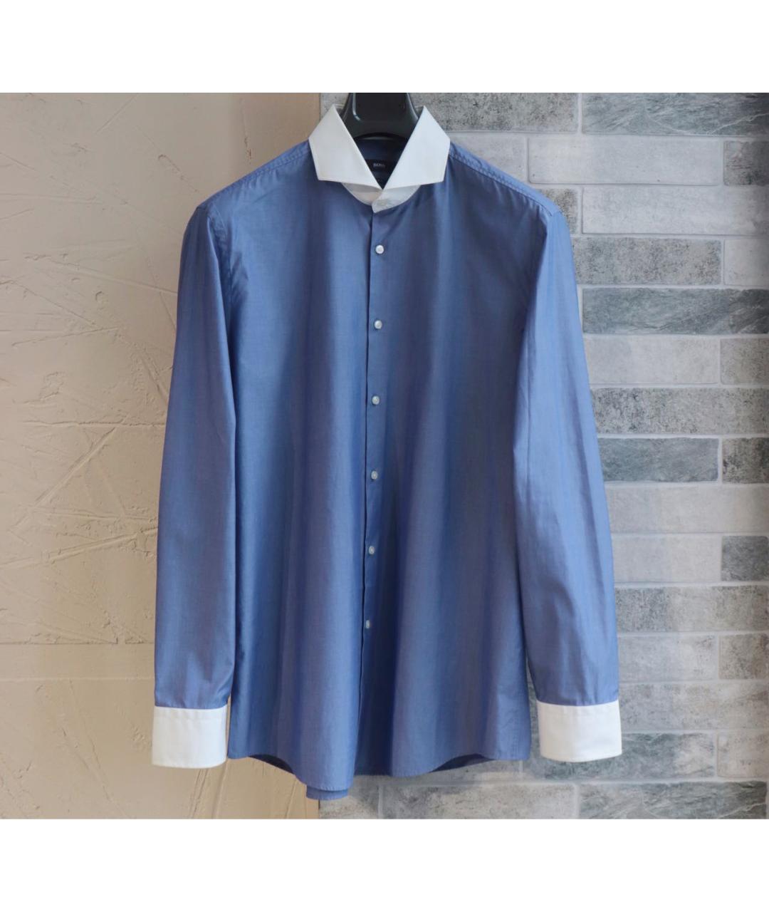 HUGO BOSS Синяя хлопковая классическая рубашка, фото 8