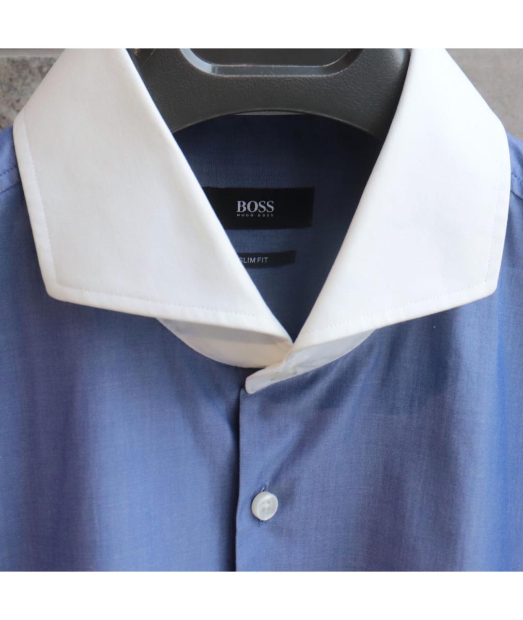 HUGO BOSS Синяя хлопковая классическая рубашка, фото 3