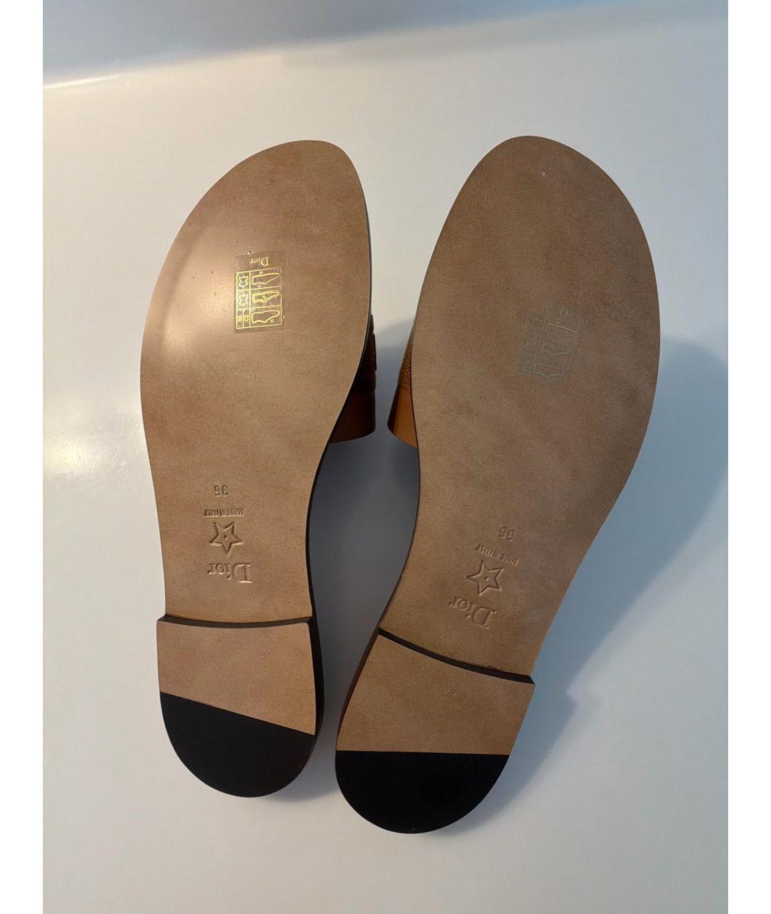 CHRISTIAN DIOR Коричневые кожаные шлепанцы, фото 6